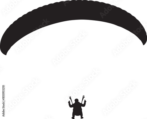 black silhouette of paraglider on white background, vector.