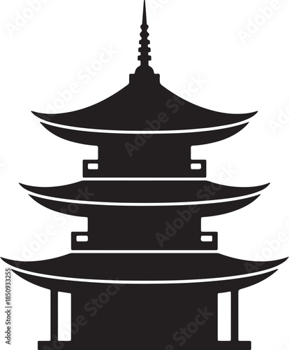 black silhouette of pagoda on white background, vector.