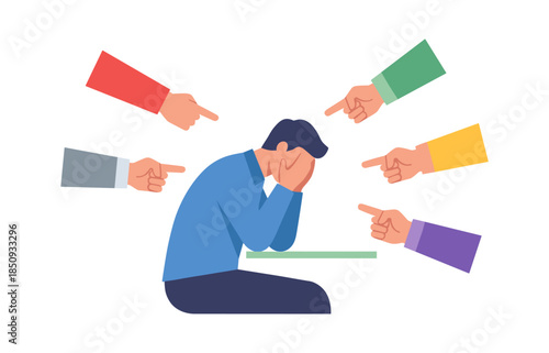 Person experiencing social pressure and bullying from pointing fingers