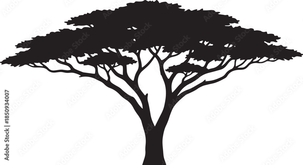 Fototapeta premium black silhouette of safari tree on white background, vector.