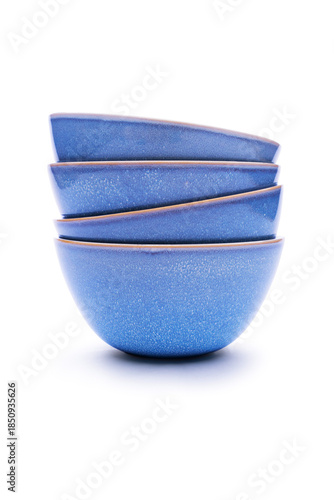 High quality rustic ceramic bowl, high gloss, blue texture finish.