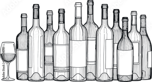 Wine bottles and glass illustration