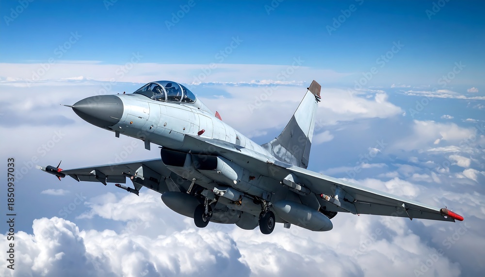 Fototapeta premium Military jet soaring through clouds