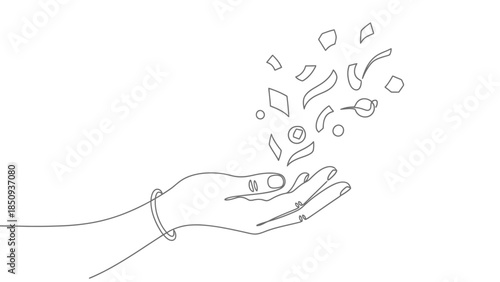 Minimalist One Line Drawing of a Hand with a Bracelet, Elegant Continuous Line Art