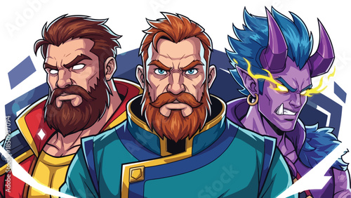 Powerful Trio of Fantasy Heroes and a Magical Creature Gearing Up for Conflict