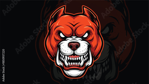 Aggressive Red Pit Bull Dog Head Mascot Graphic Art Illustration