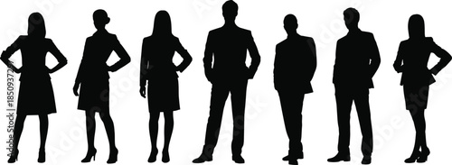 Business team silhouettes standing together, diverse professional men women leadership concept isolated on white background corporate workforce unity collaboration success