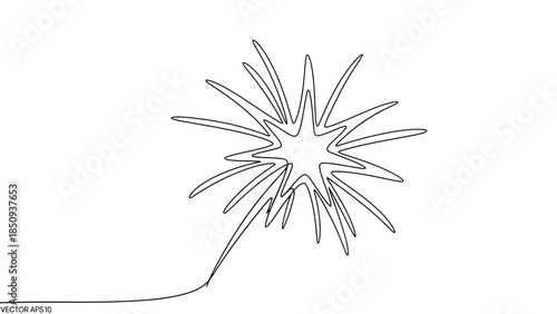 Continuous line drawing of tropical palm tree frond, minimalist black and white botanical art