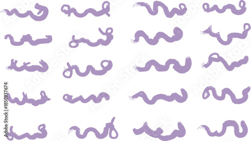 Collection of purple squiggly lines on a white background