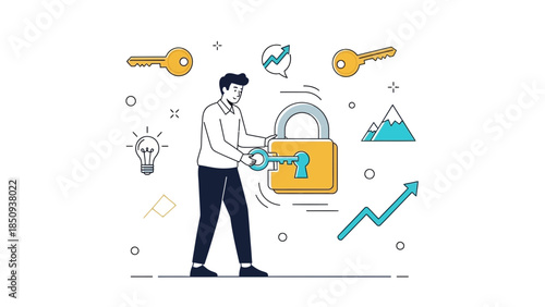 Digital Security and Data Protection Concept with Man Unlocking a Padlock