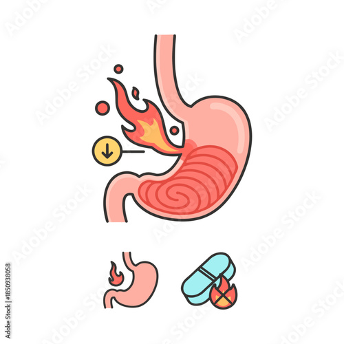 Stomach experiencing acid reflux and heartburn, finding relief with medicine