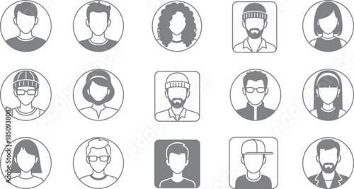 Collection of hand drawn portraits in oval frames with diverse faces and hairstyles