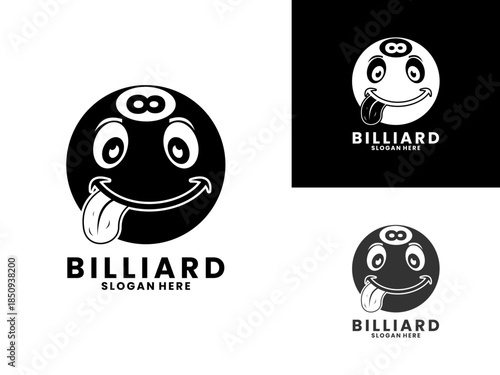 Cute cartoon billiard ball logo design vector template