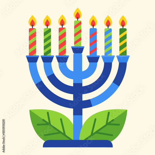 Candle menorah doodle vector outline sticker