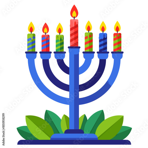 Candle menorah doodle vector outline sticker