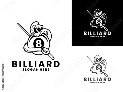 Billiard snake logo design vector template. Billiard snake tattoo design vector icon