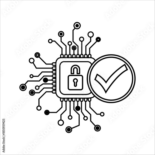 Futuristic key icon for Cybersecurity technology solution concept. Unlock privacy, secure archived data from spam and secret hacking. AI automation systems, attack security, risks, technological innov
