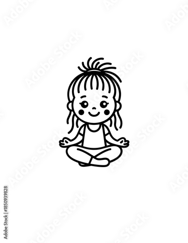 A happy young woman in sportswear doing a seated straddle stretch, isolated on a white background.