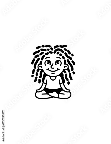 A happy young woman in sportswear doing a seated straddle stretch, isolated on a white background.