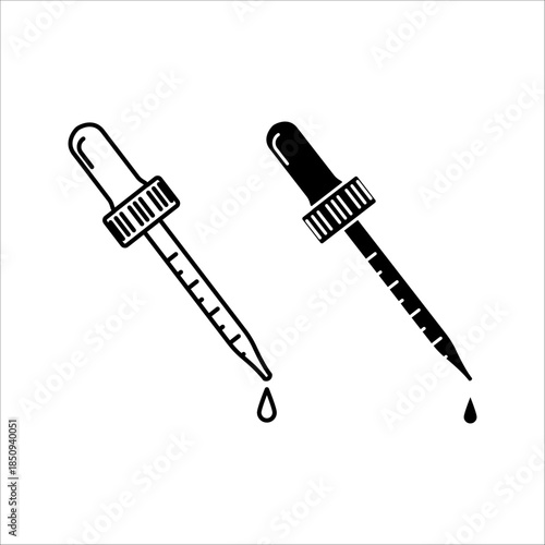 A pipette icon dispensing a drop of liquid in vector format, representing the correct dosage for liquid medication, with an editable border.