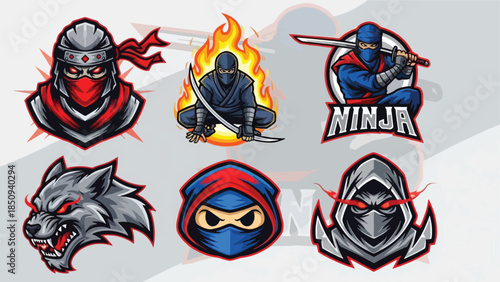 Fierce Ninja Assassin Character Esports and Gaming Mascots Set