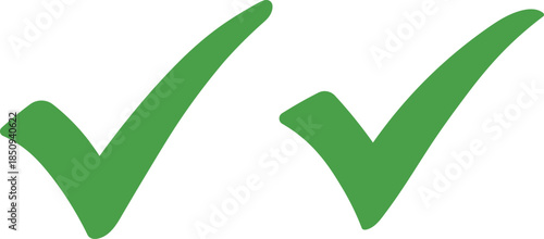 Two green check marks on a white background symbol correct