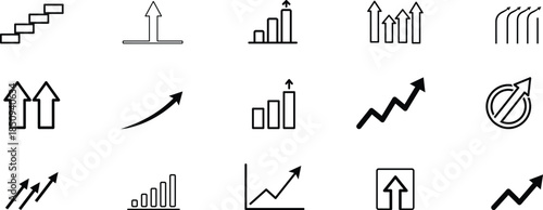 Collection of business and finance growth icons and graphs