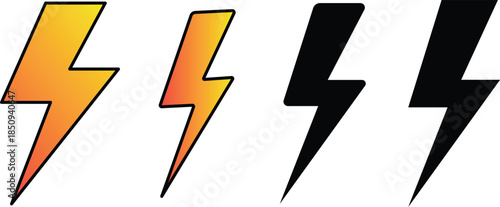 Fotografija Two gradient yellow orange lightning bolts and two solid black lightning bolts t