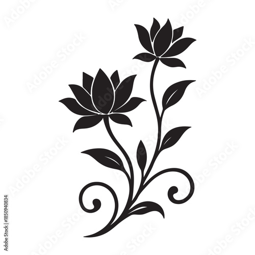 Black Lotus Flower Silhouette Vector Clipart Dual Bloom