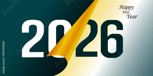 2026 new year occasion banner in page curl style vector