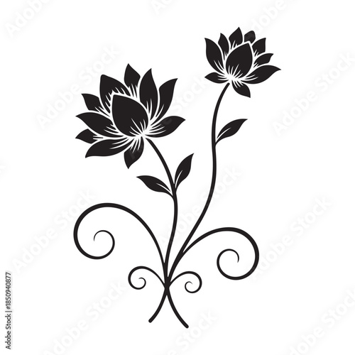 Black Lotus Flower Silhouette Vector Clipart Dual Bloom