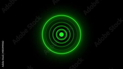 Animation of circular electric wave spreading with transparent channel. Radio Waves in Circle Form, network tower produced radio wave concept.