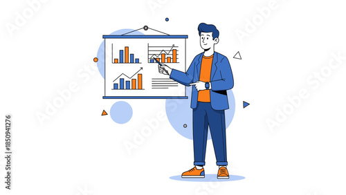 Professional businessman analyzing financial graphs and charts in a corporate office setting