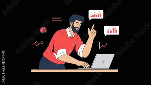 Businesswoman Analyzing Data and Graphs on a Laptop for Market Insights