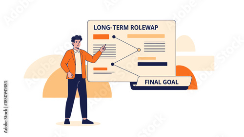 Business Presentation Illustrating Long-Term Roleplay and Final Goals with a Businessman and Data
