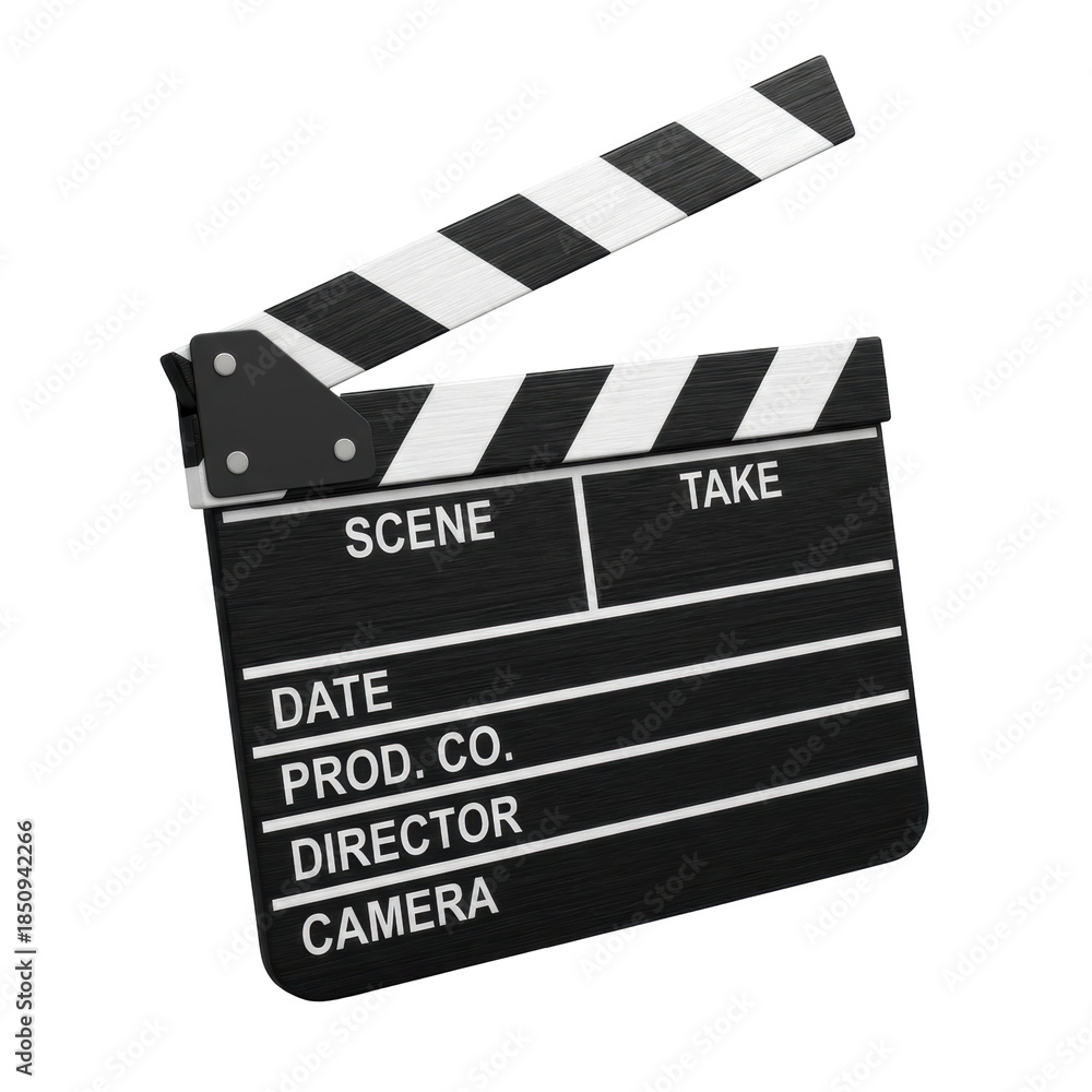 Fototapeta premium Black and White Clapperboard With White Stripes For Film Production Isolated On Transparent Background