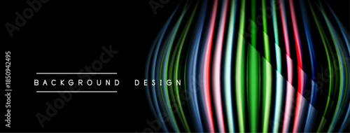 Abstract colorful lines form sphere shape. Dark background emphasizes vibrant design elements. Modern visual presentation.