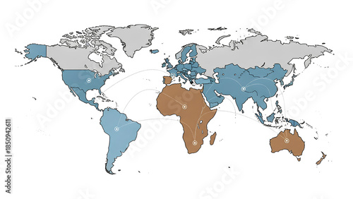Global World Map in Flat Modern Style, for Global Concept Design, Global Connection Concept