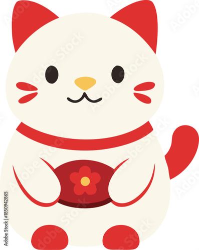 Cute maneki neko lucky cat cartoon illustration on white background