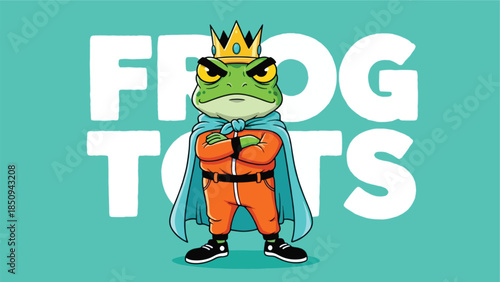 Cartoon Frog Character Wearing a Gold Crown and Royal Blue Cape