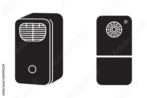Smart air purifier black flat icon silhouette on white background