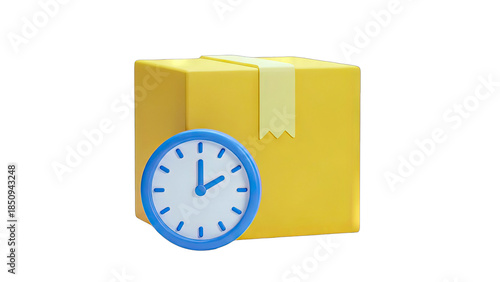 Obraz na płótnie Delivery Box with Clock: Time-Sensitive Shipping Concept