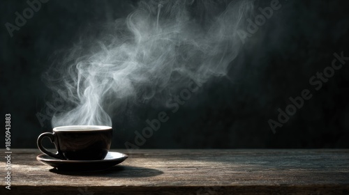 Hot coffee cup on wooden table