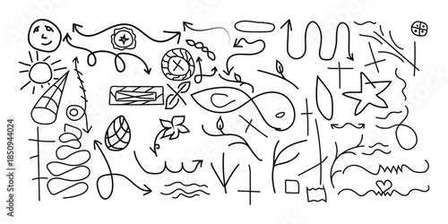 A collection of hand drawn doodles and abstract shapes	doodle,hand-drown