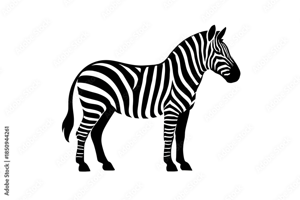 Obraz premium A black and white striped zebra standing in profile isolated on a white background vector illustration