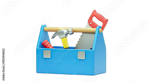Cartoon Toolbox with Tools on White Background