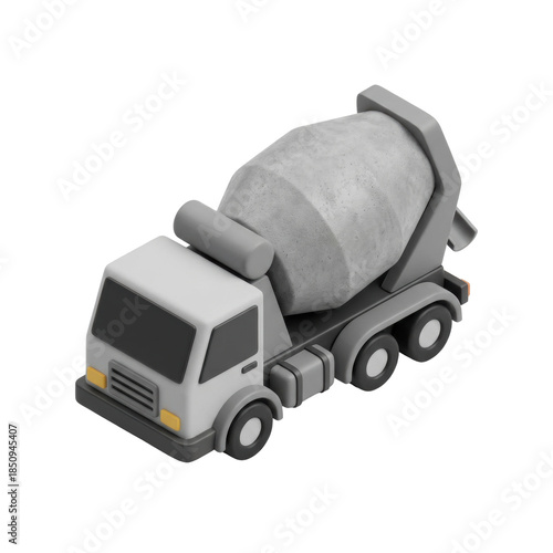 Gray Cement Mixer Truck With Concrete In Drum On Transparent Background