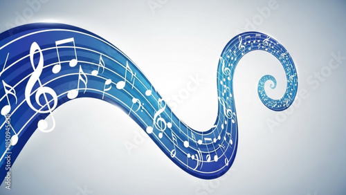 Blue Music Notes Flowing Wave Abstract Illustration