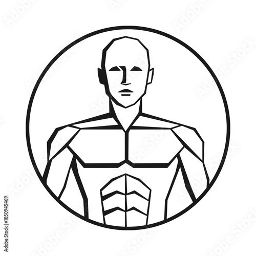 Man figure logo. Male body chest profile view. Muscular mannequin sign. Human anatomy. Gym and bodybuilding badge. Vector illustration image.