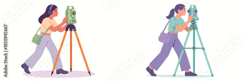 Surveyor uses total station equipment outdoors